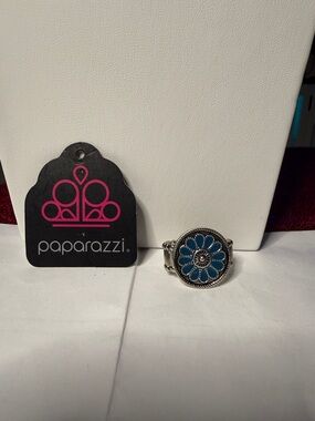 Paparazzi Turquoise Floral Statement Ring - Silver Tone